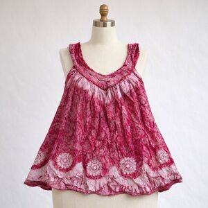Y2K Kirat boho Fairycore pink tie-dye embroidered cami top